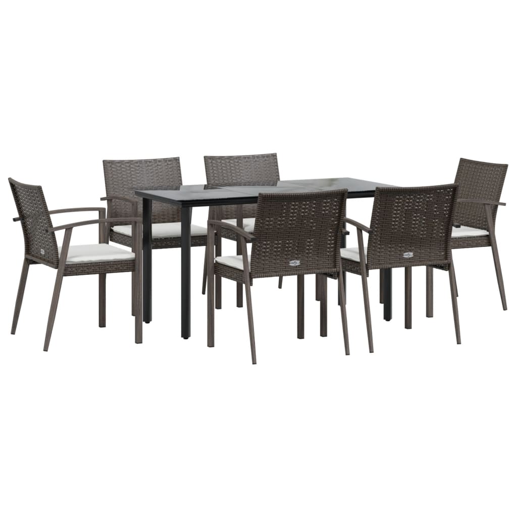 Set Pranzo da Giardino 7 pz con Cuscini in Polyrattan e Acciaio 3186990