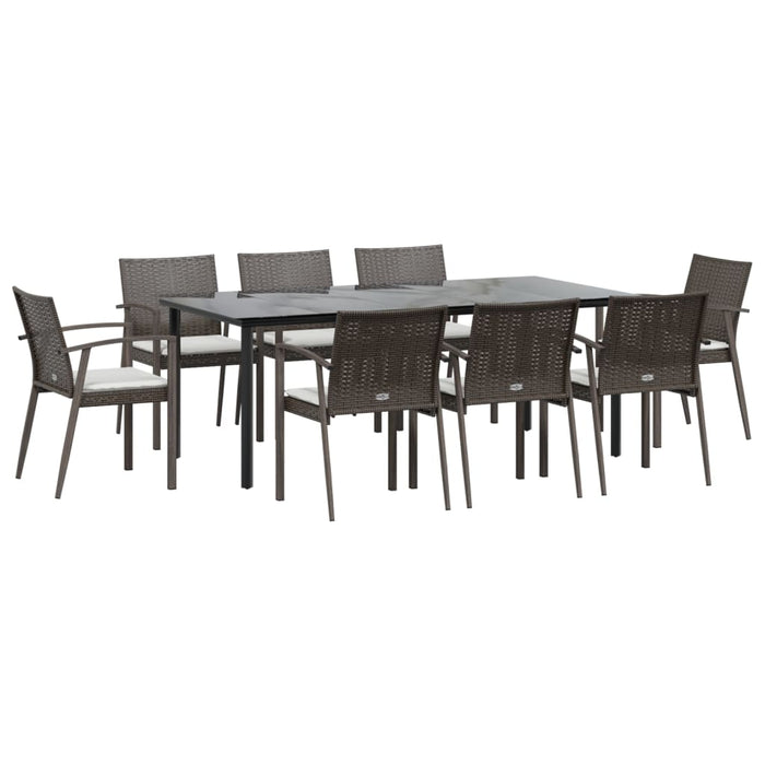 Set Pranzo da Giardino 9 pz con Cuscini in Polyrattan e Acciaio 3186998