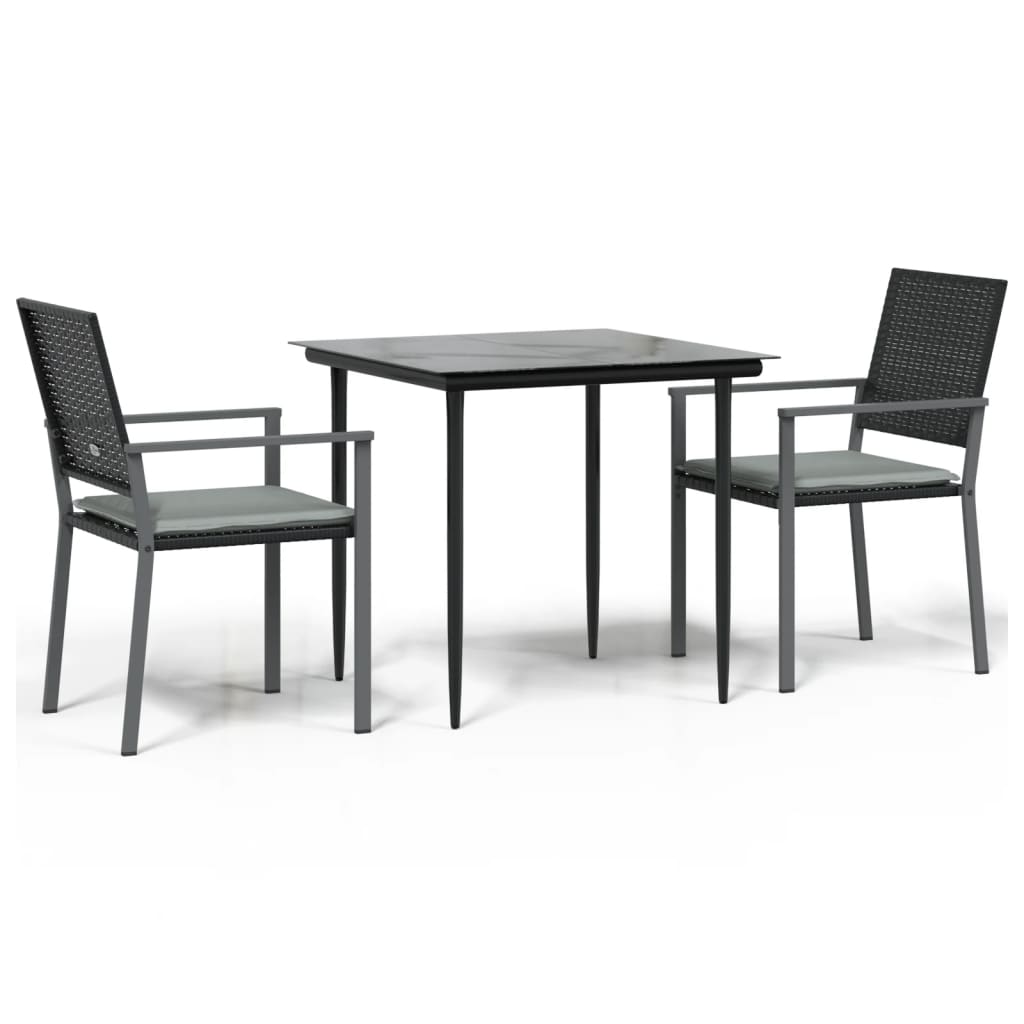 Set Pranzo da Giardino 3pz con Cuscini in Polyrattan e Acciaio 3187001