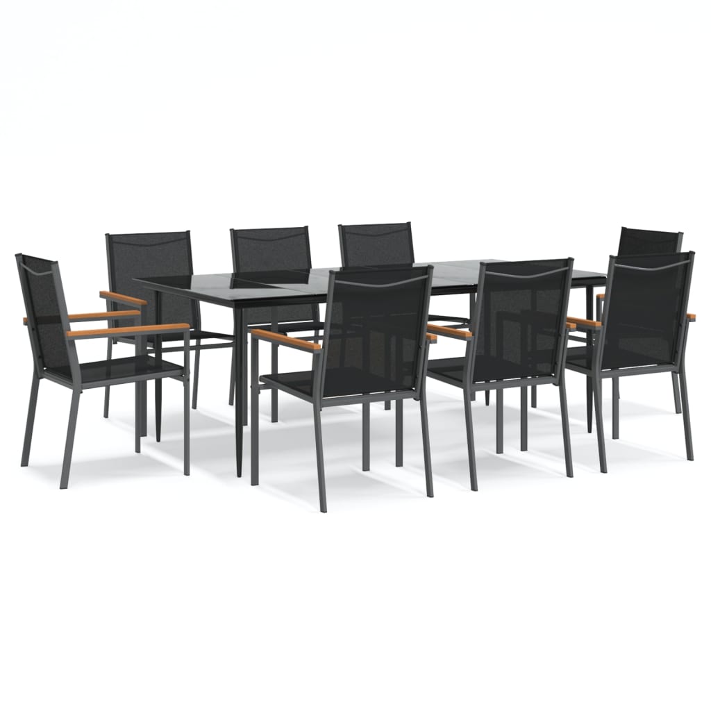 Set da Pranzo da Giardino 9 pz Nero in Textilene e Acciaio 3187040