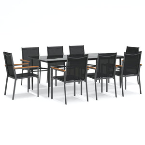 Set da Pranzo da Giardino 9 pz Nero in Textilene e Acciaio 3187040