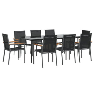 Set da Pranzo da Giardino 9 pz Nero in Textilene e Acciaio 3187040