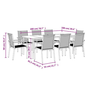 Set da Pranzo da Giardino 9 pz Nero in Textilene e Acciaio 3187040