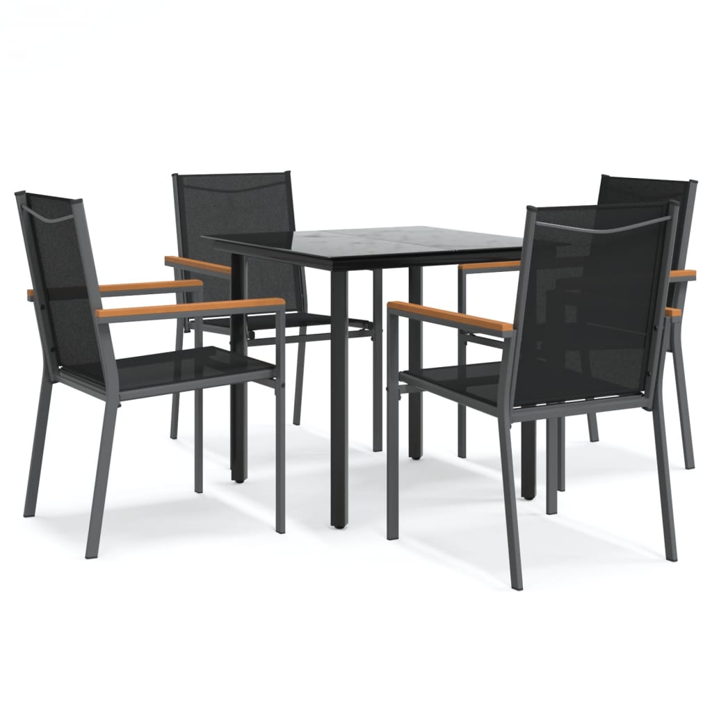 Set da Pranzo da Giardino 5 pz Nero in Textilene e Acciaiocod mxl 124560