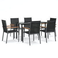 Set da Pranzo da Giardino 7 pz Nero in Textilene e Acciaio 3187044