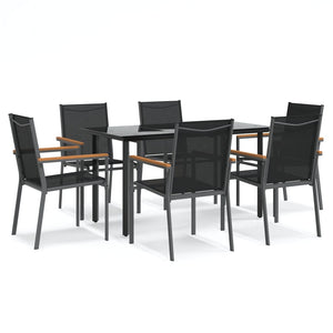 Set da Pranzo da Giardino 7 pz Nero in Textilene e Acciaio 3187044