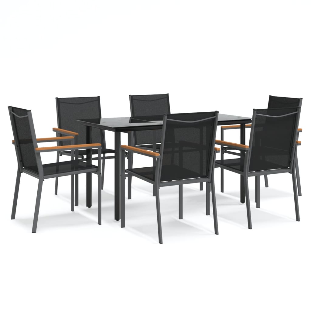 Set da Pranzo da Giardino 7 pz Nero in Textilene e Acciaiocod mxl 76642