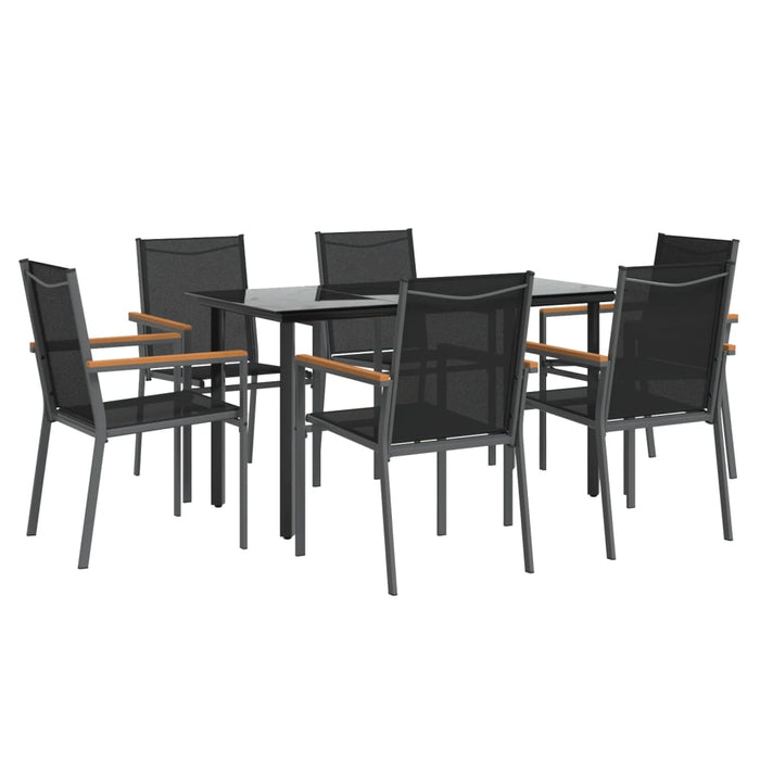 Set da Pranzo da Giardino 7 pz Nero in Textilene e Acciaio 3187044