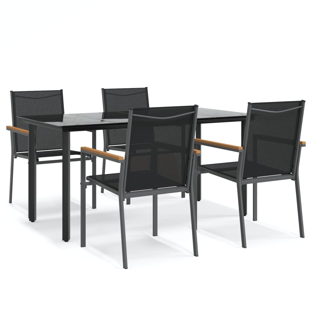 Set da Pranzo da Giardino 5 pz Nero in Textilene e Acciaio 3187045