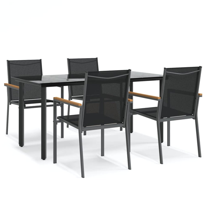 Set da Pranzo da Giardino 5 pz Nero in Textilene e Acciaiocod mxl 100603