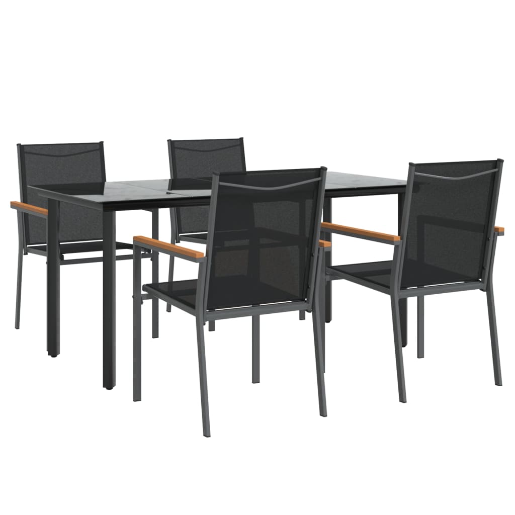 Set da Pranzo da Giardino 5 pz Nero in Textilene e Acciaio 3187045