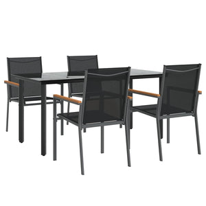 Set da Pranzo da Giardino 5 pz Nero in Textilene e Acciaiocod mxl 100603