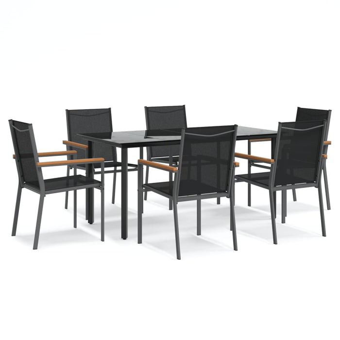 Set da Pranzo da Giardino 7 pz Nero in Textilene e Acciaiocod mxl 76632