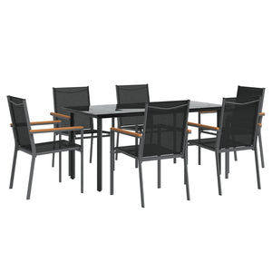 Set da Pranzo da Giardino 7 pz Nero in Textilene e Acciaiocod mxl 76632