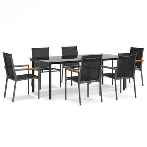 Set da Pranzo da Giardino 7 pz Nero in Textilene e Acciaio 3187047