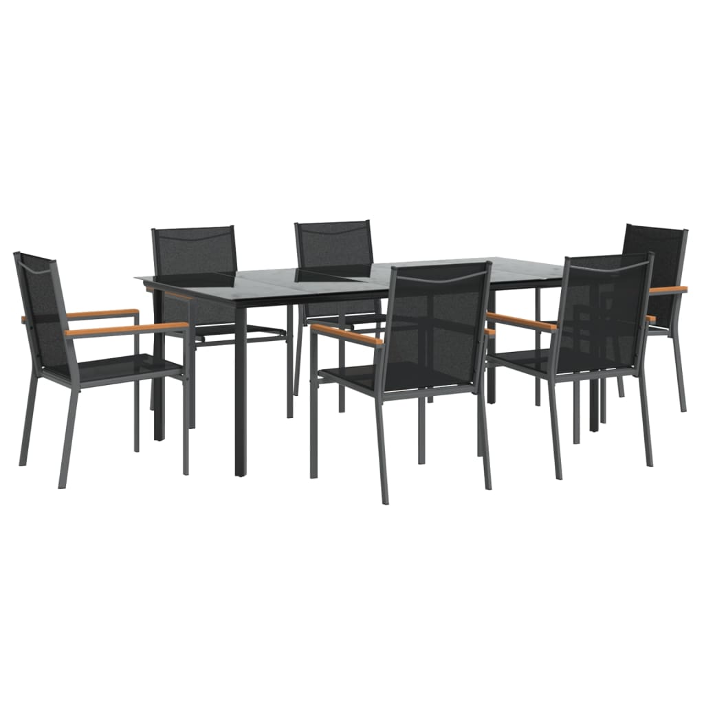 Set da Pranzo da Giardino 7 pz Nero in Textilene e Acciaio 3187047