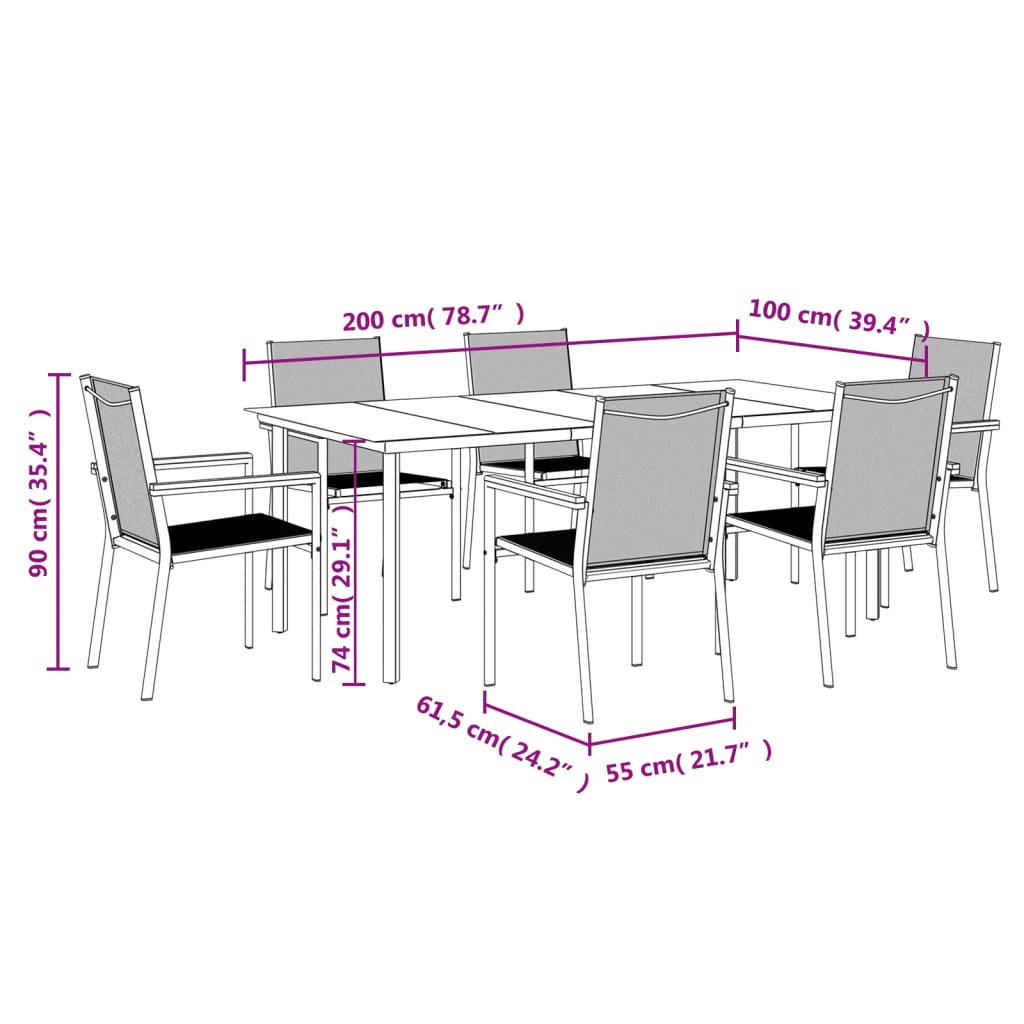 Set da Pranzo da Giardino 7 pz Nero in Textilene e Acciaio 3187047