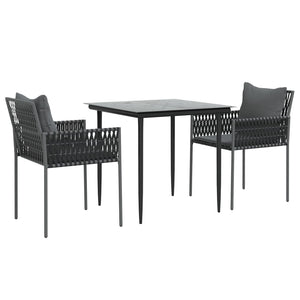 Set Pranzo da Giardino 3pz con Cuscini in Polyrattan e Acciaio 3187051