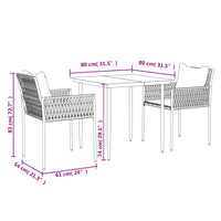 Set Pranzo da Giardino 3pz con Cuscini in Polyrattan e Acciaio 3187051