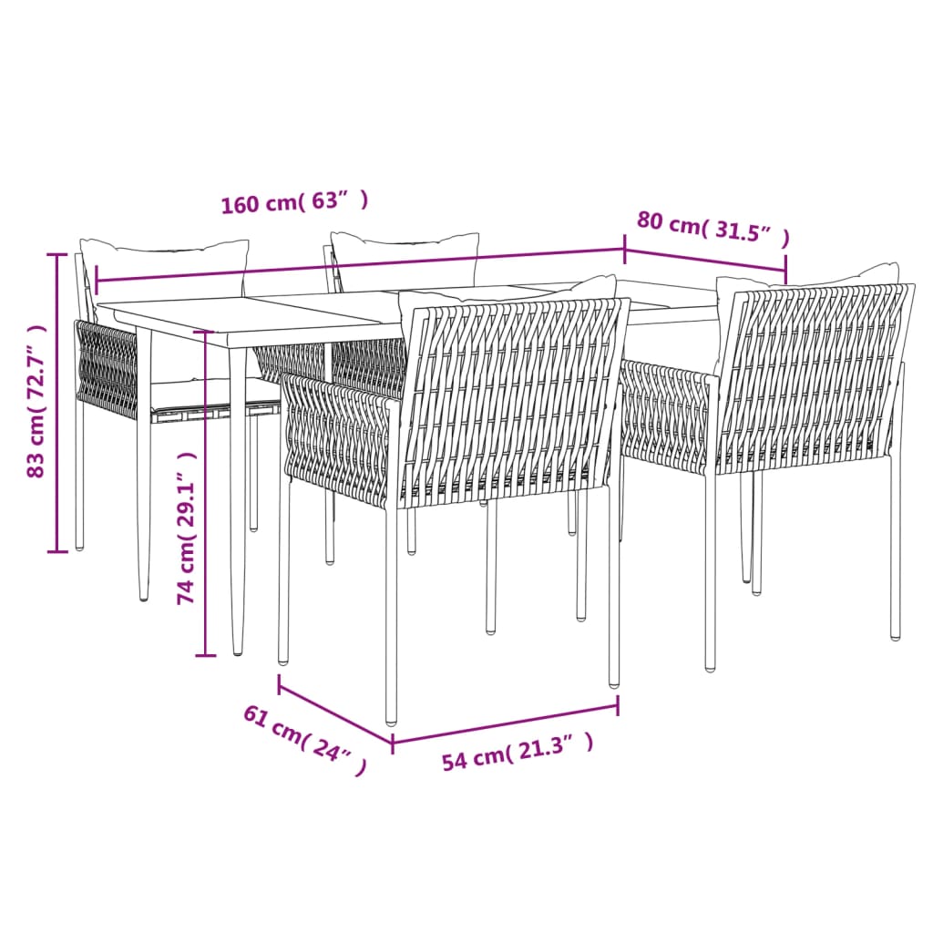 Set Pranzo da Giardino 5pz con Cuscini in Polyrattan e Acciaio 3187059