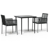 Set Pranzo Giardino 3 pz con Cuscini Polyrattan e Acciaio Nero 3187065