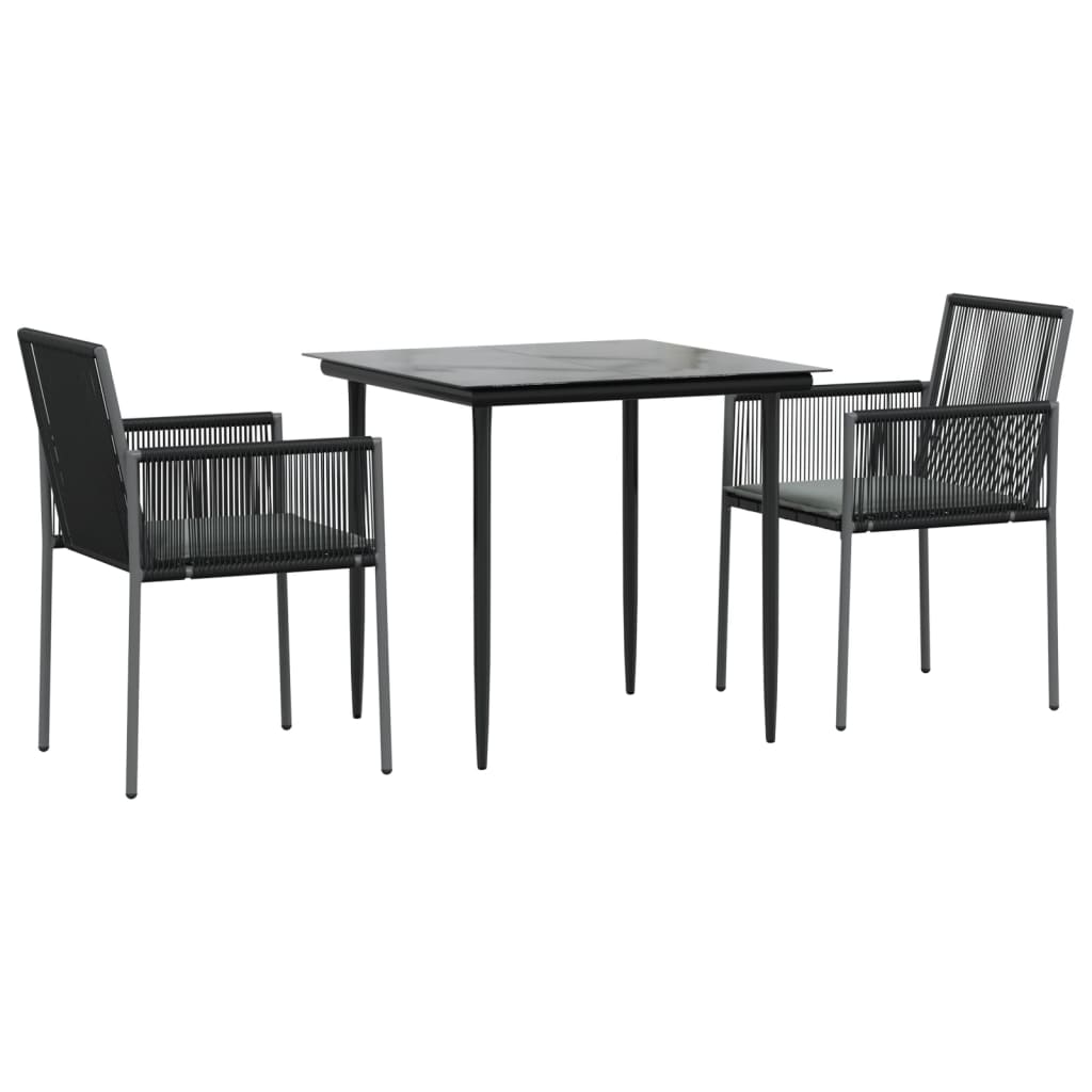 Set Pranzo Giardino 3 pz con Cuscini Polyrattan e Acciaio Nero 3187065