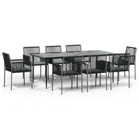 Set Pranzo Giardino 9 pz con Cuscini Polyrattan e Acciaio Nero 3187072