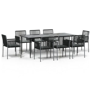 Set Pranzo Giardino 9 pz con Cuscini Polyrattan e Acciaio Nero 3187072