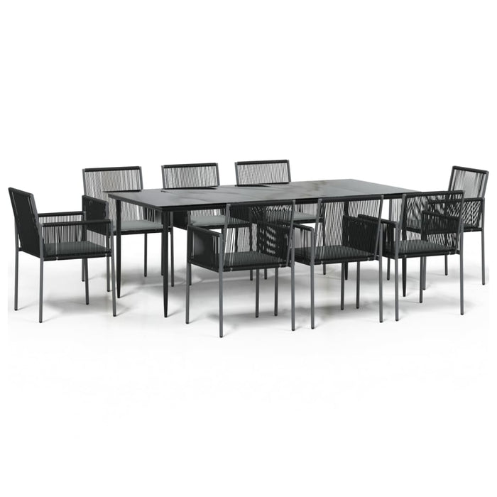 Set Pranzo Giardino 9 pz con Cuscini Polyrattan e Acciaio Nero 3187072