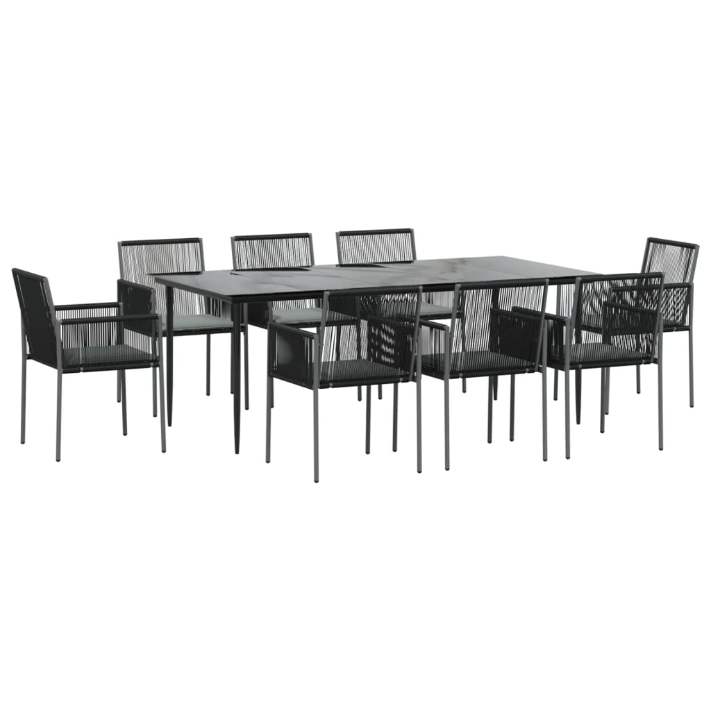 Set Pranzo Giardino 9 pz con Cuscini Polyrattan e Acciaio Nero 3187072