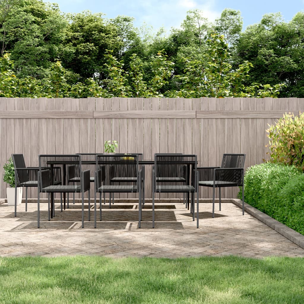 Set Pranzo Giardino 9 pz con Cuscini Polyrattan e Acciaio Nero 3187072