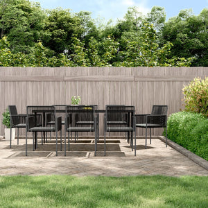 Set Pranzo Giardino 9 pz con Cuscini Polyrattan e Acciaio Nero 3187072