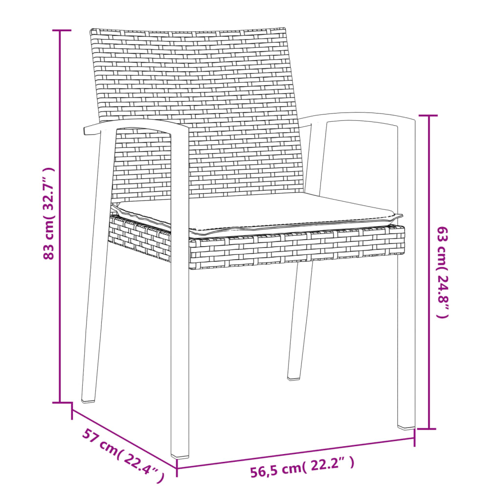 Sedie Giardino con Cuscini 6pz Marroni 56,5x57x83 cm Polyrattan 3187078