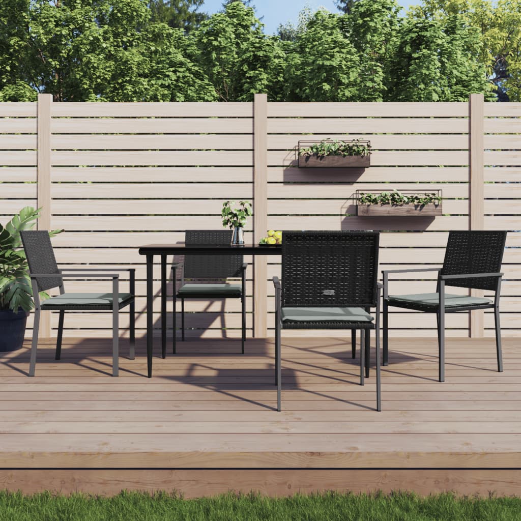 Sedie da Giardino con Cuscini 4pz Nere 54x62,5x89 cm Polyrattan 3187081