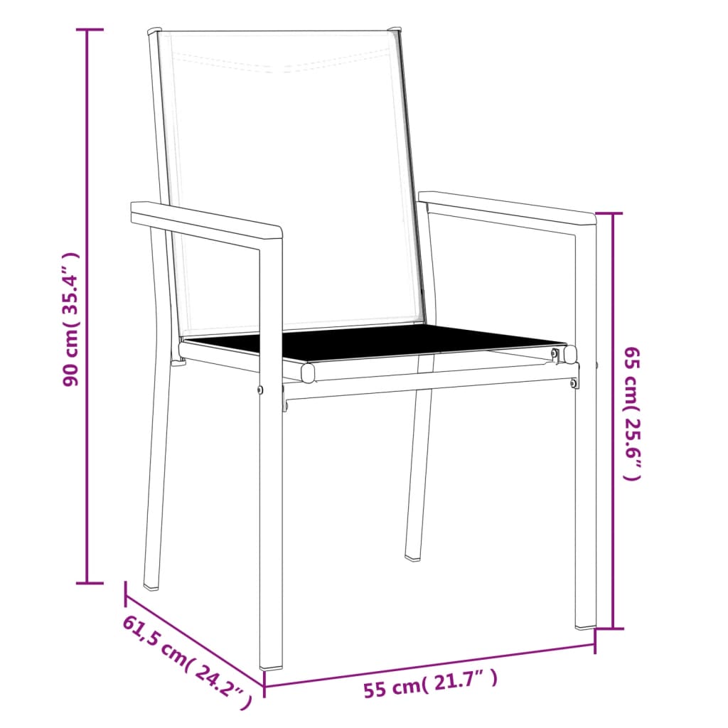 Sedie da Giardino 6 pz Nere 55x61,5x90 cm Textilene e Acciaio 3187086