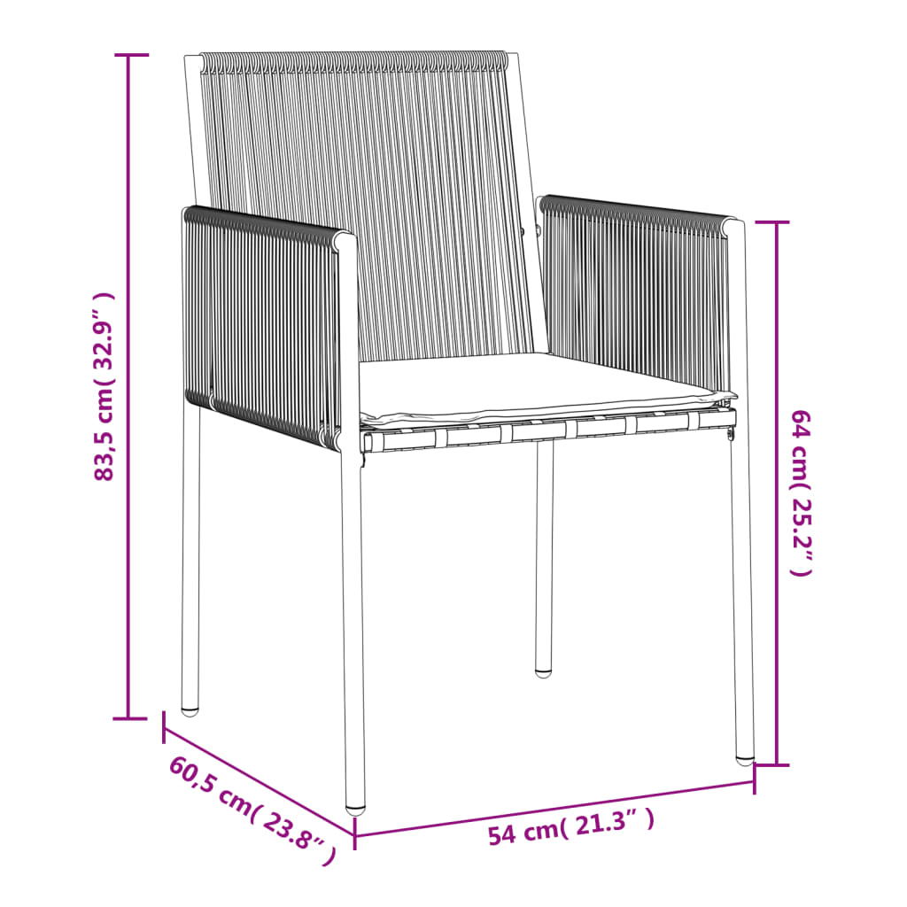 Sedie Giardino con Cuscini 6 pz Nere 54x60,5x83,5 cm Polyrattan 3187092