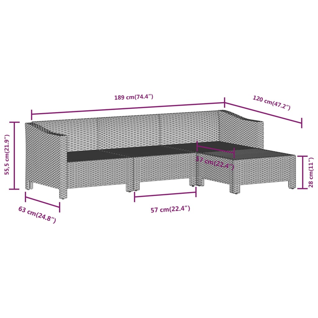 Set Divani da Giardino 4 pz con Cuscini in Polyrattan Grigio 3187269