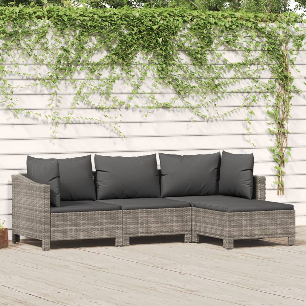 Set Divani da Giardino 4 pz con Cuscini in Polyrattan Grigio 3187269