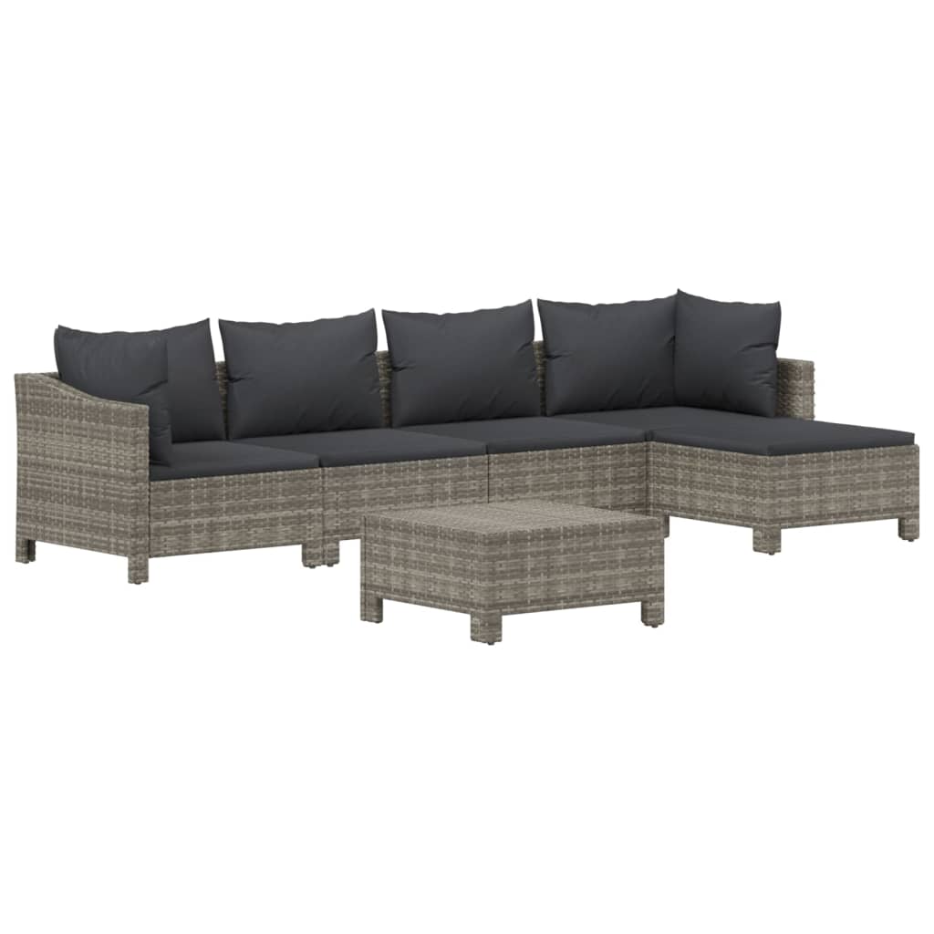 Set Divani da Giardino 6 pz con Cuscini in Polyrattan Grigio 3187271