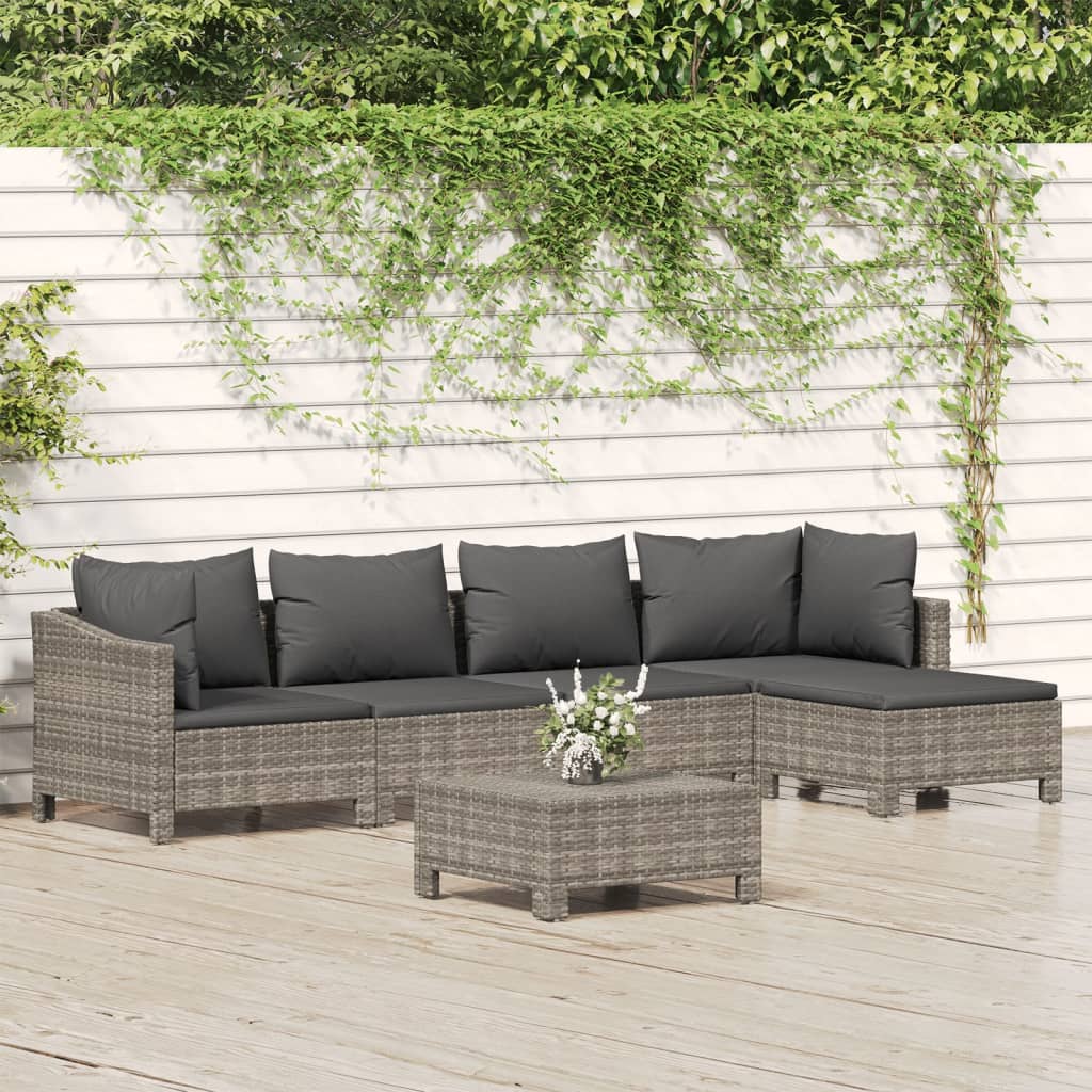 Set Divani da Giardino 6 pz con Cuscini in Polyrattan Grigio 3187271