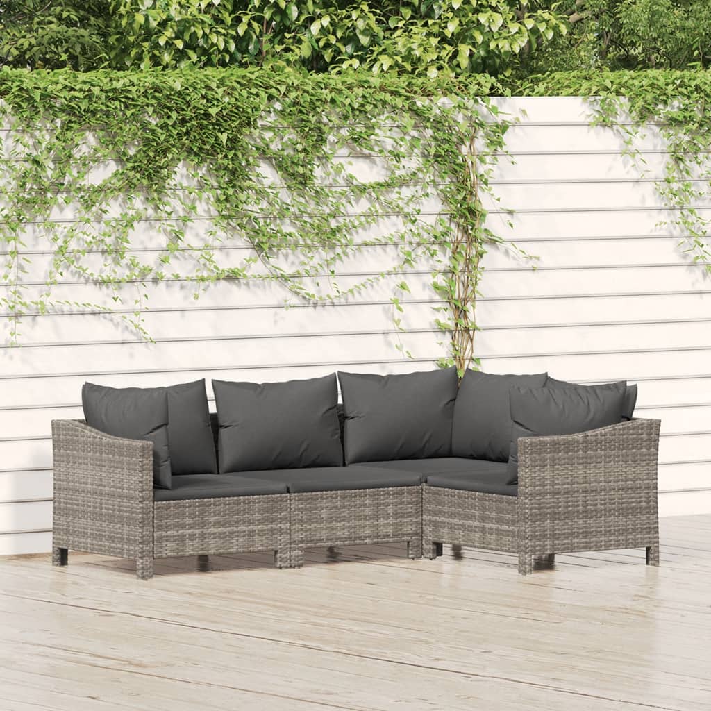 Set Divani da Giardino 4 pz con Cuscini in Polyrattan Grigiocod mxl 77211