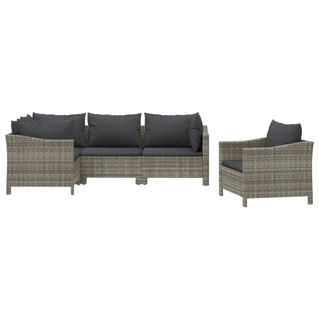 Set Divani da Giardino 5 pz con Cuscini in Polyrattan Grigio 3187280