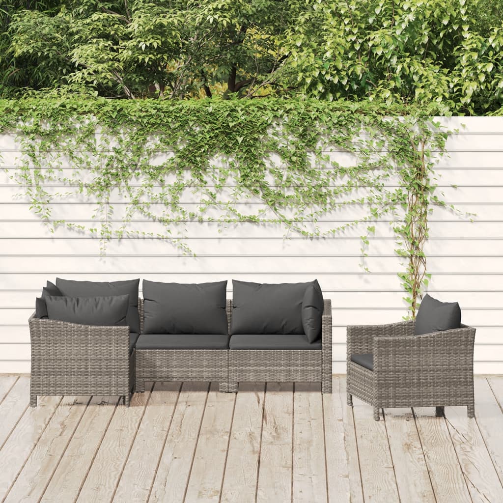 Set Divani da Giardino 5 pz con Cuscini in Polyrattan Grigio 3187280