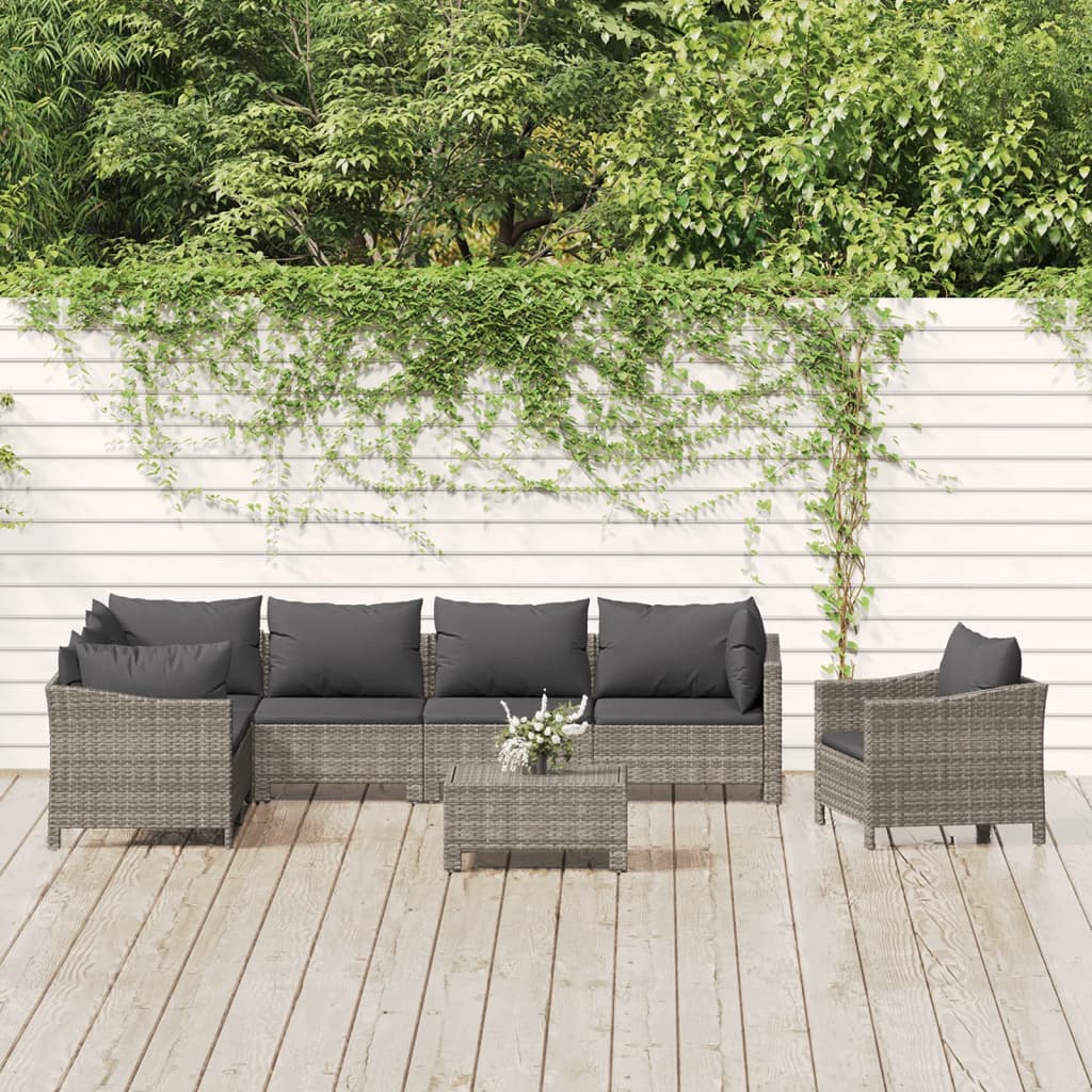 Set Divani da Giardino 8 pz con Cuscini in Polyrattan Grigio 3187287