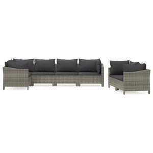 Set Divani da Giardino 7 pz con Cuscini in Polyrattan Grigio 3187288