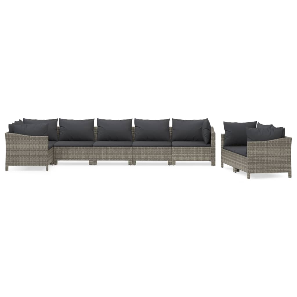 Set Divani da Giardino 8 pz con Cuscini in Polyrattan Grigio 3187289