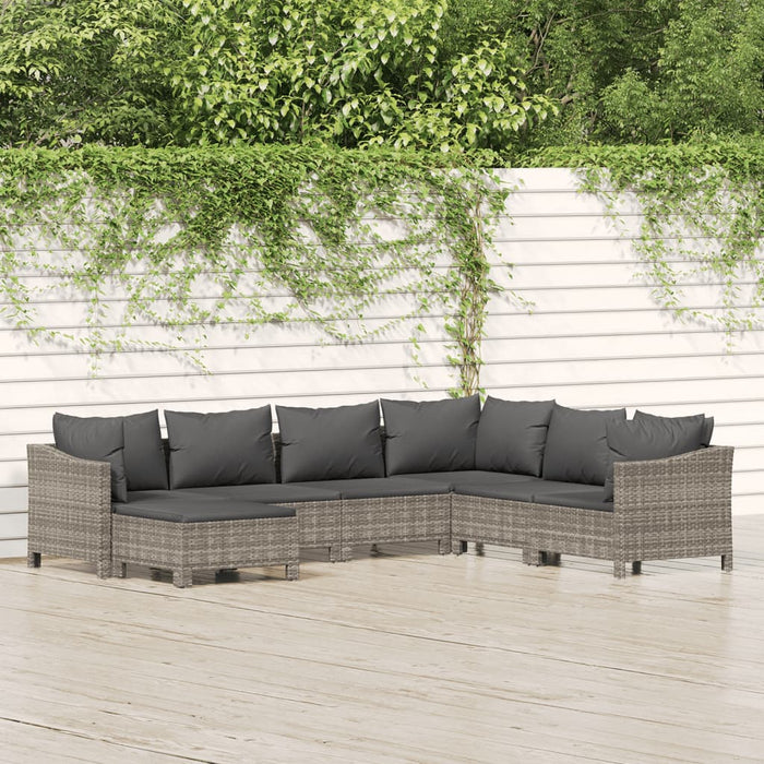 Set Divani da Giardino 7 pz con Cuscini in Polyrattan Grigio 3187296