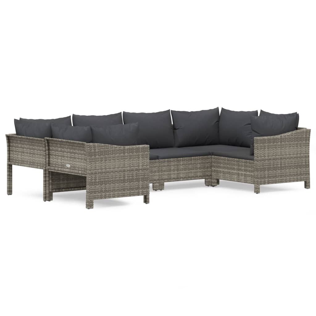 Set Divani da Giardino 6 pz con Cuscini in Polyrattan Grigio 3187300