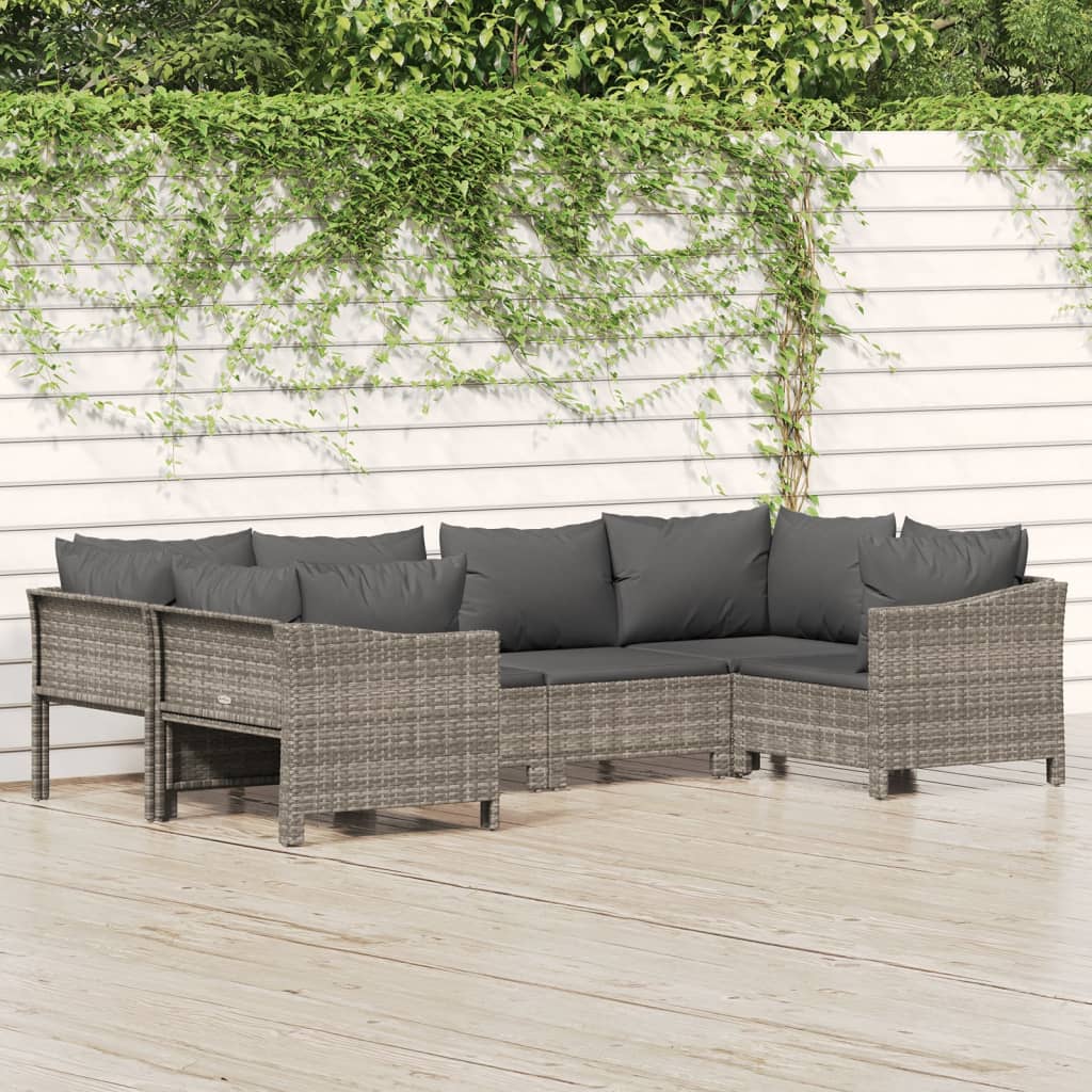 Set Divani da Giardino 6 pz con Cuscini in Polyrattan Grigio 3187300