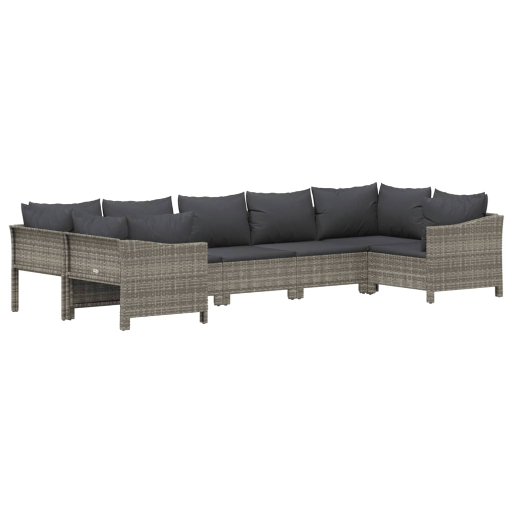 Set Divani da Giardino 7 pz con Cuscini in Polyrattan Grigio 3187302